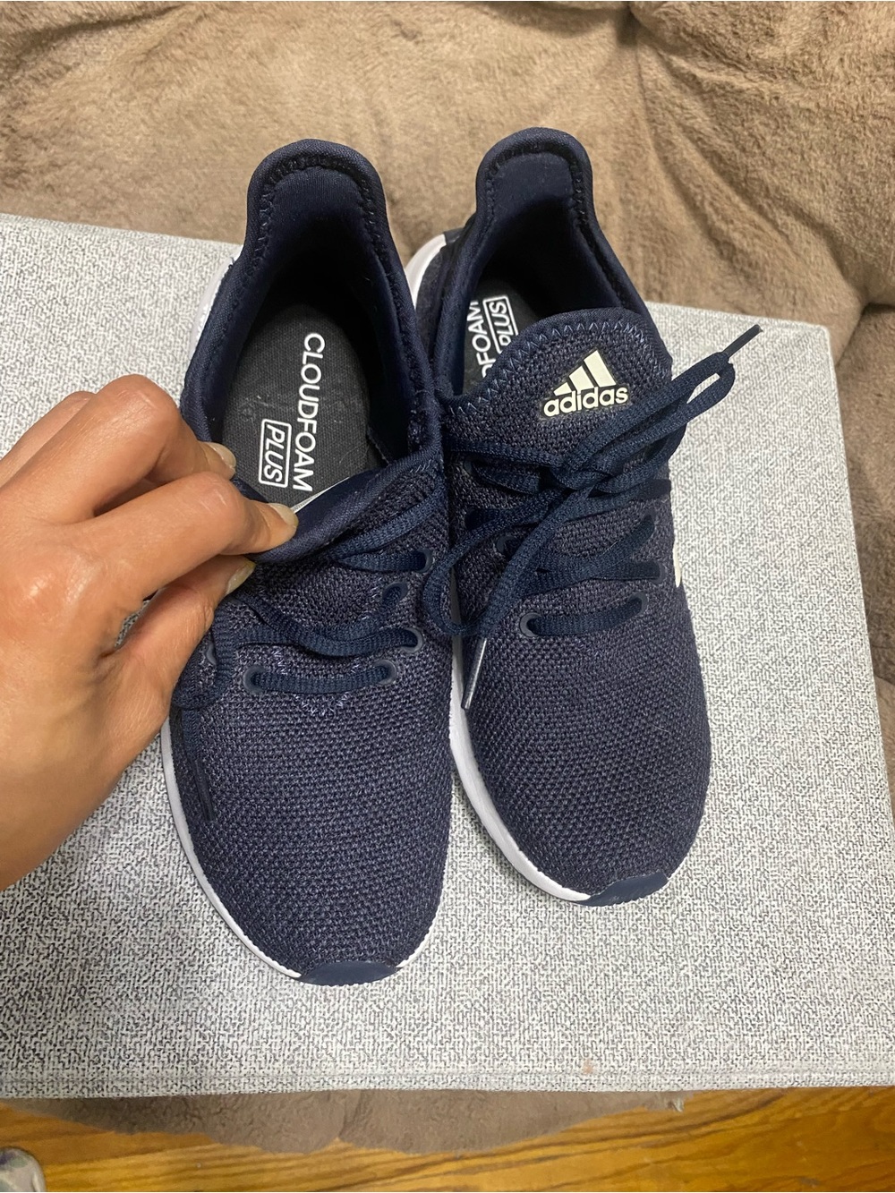 Adidas Women Navy Knit Cloudfoam Sneakers with White Outsole